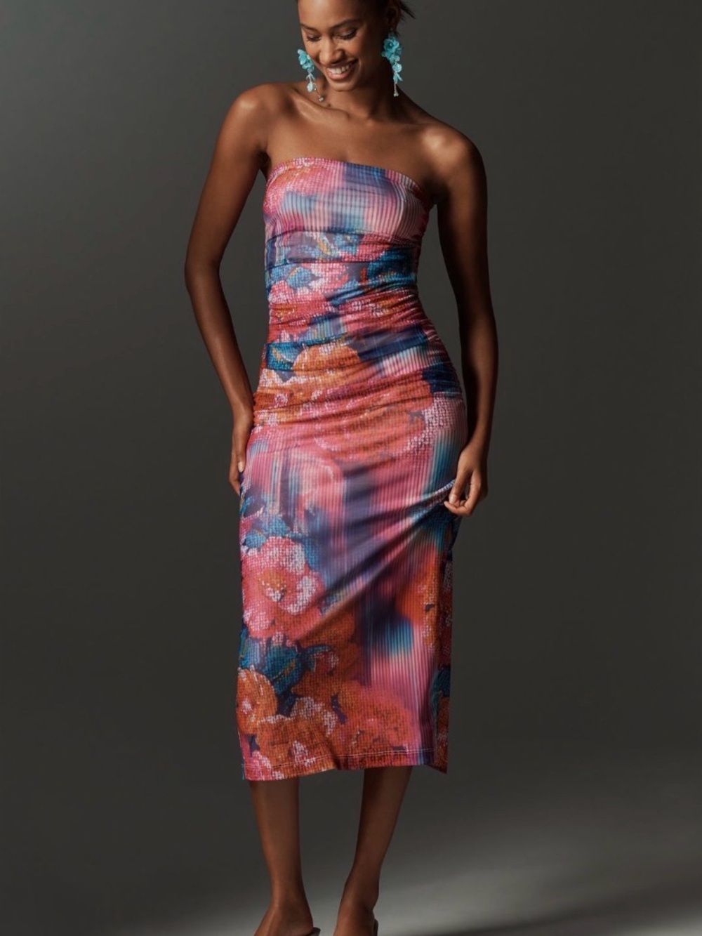 Anthropologie Pink Blue Orange Abstract Floral Tube Dress